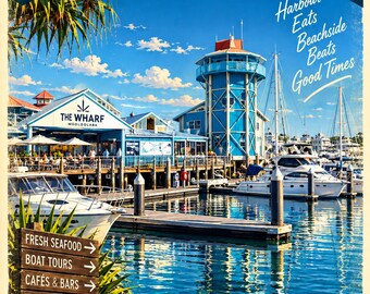 Mooloolaba Travel Poster | Retro Vintage Queensland Wall Art Print | Sunshine Coast Harbour | Digital Download
