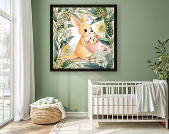 Kangaroo Nursery Art Print | Framed Sage Green Australian Botanical Wall Art