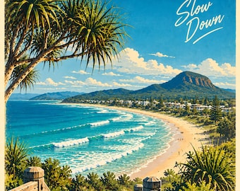 Coolum Retro Travel Poster | Framed Print | Mid-Century Queensland Wall Art