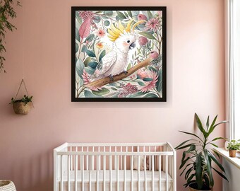 Cockatoo Nursery Art Print | Framed Blush Pink Australian Botanical Wall Art