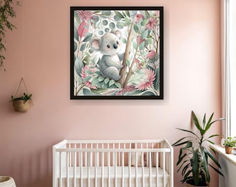 Koala Nursery Art Print | Framed Blush Pink Australian Botanical Wall Art