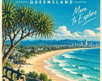 Sunshine Coast Retro Travel Poster | Framed Print | Mid-Century Queensland Wall Art