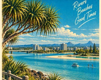 Maroochydore Retro Travel Poster | Framed Print | Mid-Century Queensland Wall Art