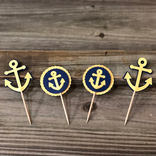 Gold and Navy Blue Anchor Food/Party Picks - 2 Designs to choose from-Baby Shower/Birthday Party/Wedding-Decorations/Favors/Nautical Theme