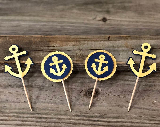 Gold and Navy Blue Anchor Food/Party Picks - 2 Designs to choose from-Baby Shower/Birthday Party/Wedding-Decorations/Favors/Nautical Theme