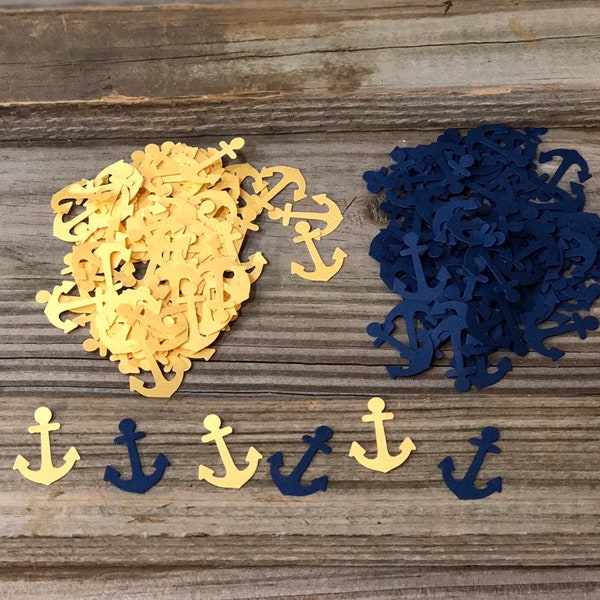 200 Pieces of Nautical Anchor Confetti - Baby Shower/Birthday Party/Wedding- Gold and Navy Blue- Nautical Beach Theme-Die Cuts-Table Scatter