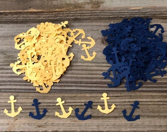 200 Pieces of Nautical Anchor Confetti - Baby Shower/Birthday Party/Wedding- Gold and Navy Blue- Nautical Beach Theme-Die Cuts-Table Scatter