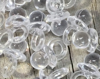 MICRO MINI Acrylic Pacifiers - Clear - Gender Neutral - Games/Gift Tags/Table Scatter/Decorations/Favors  - Baby Shower - Please Note Size