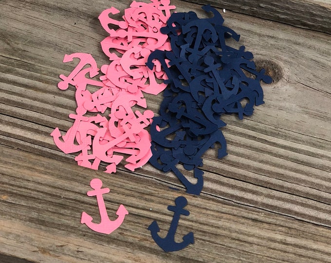 200 Pieces of Nautical Anchor Confetti - Baby Shower/Birthday Party/Wedding-Coral and Navy Blue -Nautical Beach Theme-Die Cuts-Table Scatter
