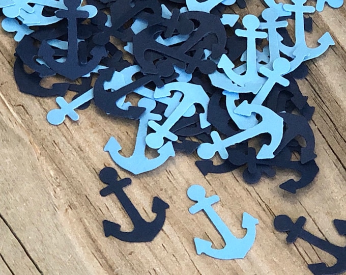 200 Pieces of Nautical Anchor Confetti-Baby Shower/Birthday Party/Wedding-Navy Blue & Light Blue-Nautical Beach Theme-Die Cuts-Table Scatter