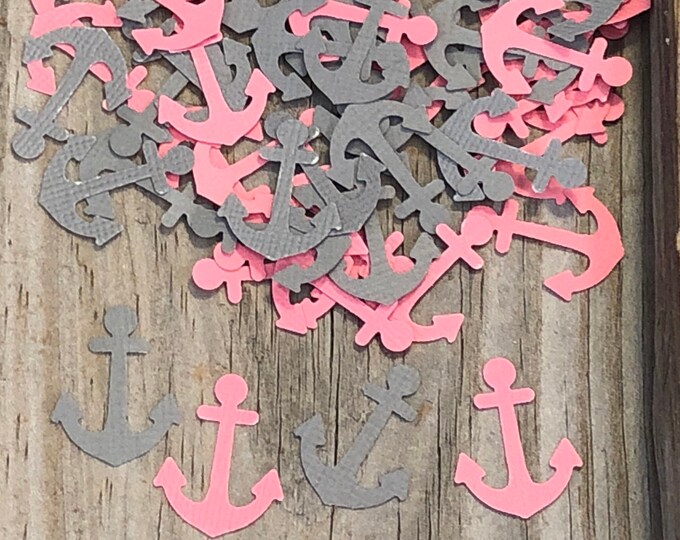 200 Pieces of Nautical Anchor Confetti - Baby Shower/Birthday Party/Wedding-Coral and Gray-Nautical Beach Theme-Die Cuts-Table Scatter
