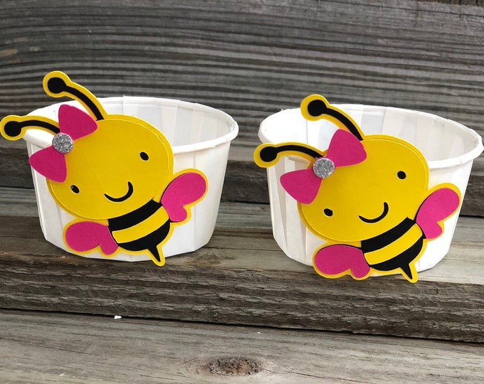 Set of 12-Yellow,Black & Fuchsia BUMBLE BEE Party Snack/Treat Cups-Baby Shower/Birthday Party Favors - Decorations - Girl Bee
