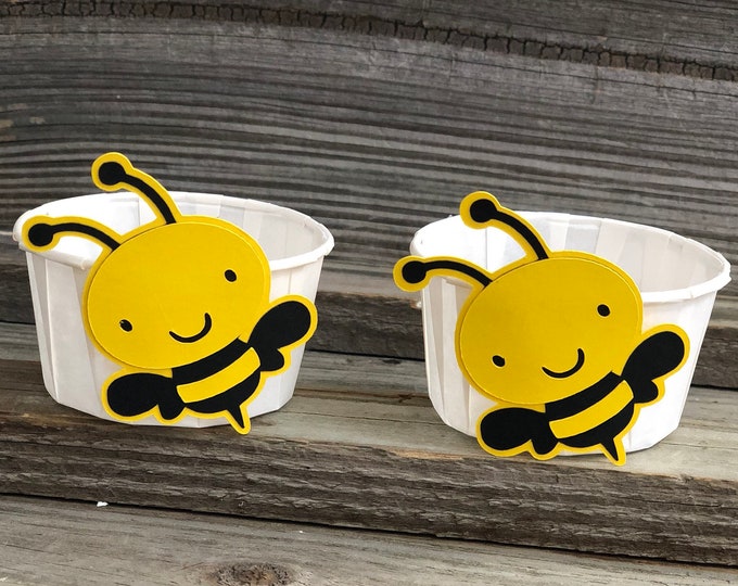 Set of 12 - Yellow and Black BUMBLE BEE Party Snack/Treat Cups - Baby Shower/Birthday Party Favors - Decorations - Boy/Girl/Gender Neutral