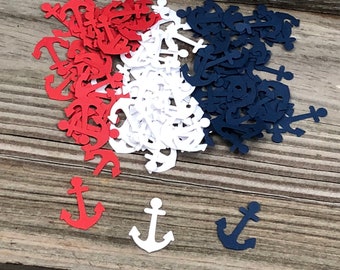 200 Pieces of Nautical Anchor Confetti - Baby Shower/Birthday Party/Wedding-Red, White and Blue -Nautical Beach Theme-Die Cuts-Table Scatter