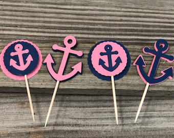 Coral and Navy Blue  Anchor Food/Party Picks - 2 Designs to choose from - Baby Shower/Birthday Party - Decorations/Favors/Nautical Theme