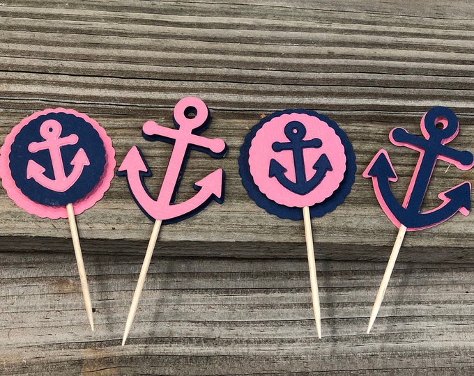 Coral and Navy Blue  Anchor Food/Party Picks - 2 Designs to choose from - Baby Shower/Birthday Party - Decorations/Favors/Nautical Theme