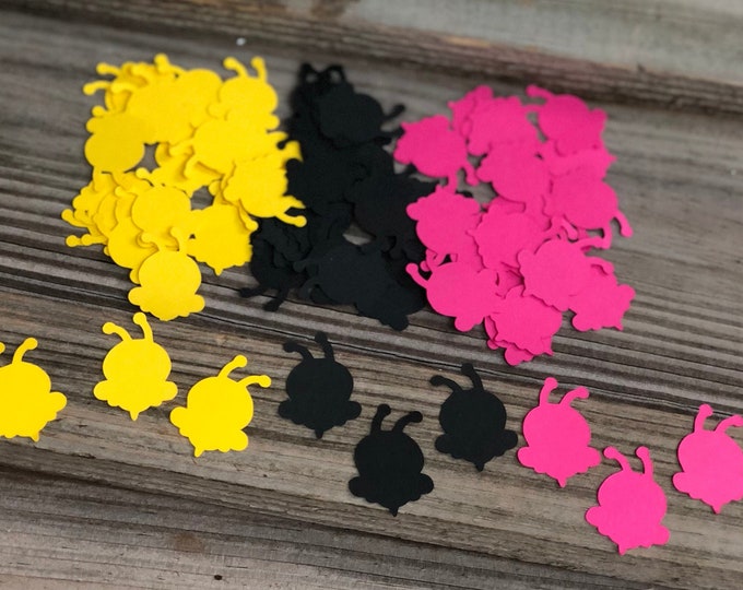 200 Pieces of Yellow, Black and Fuchsia BUMBLE BEE Shaped Confetti  -  Baby Shower/Birthday Party/Die Cuts - Table Scatter - Girl Bee