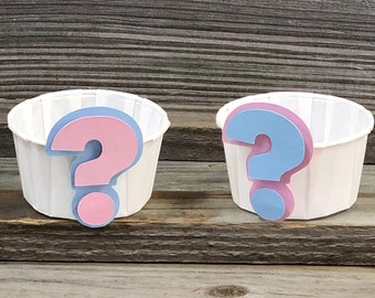 Set of 12 - GENDER REVEAL Baby Pink and Baby Blue Question Mark Party/Treat Snack Cups - Baby Shower - Decorations - Food Table/Candy Buffet