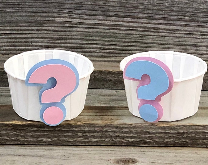 Set of 12 - GENDER REVEAL Baby Pink and Baby Blue Question Mark Party/Treat Snack Cups - Baby Shower - Decorations - Food Table/Candy Buffet