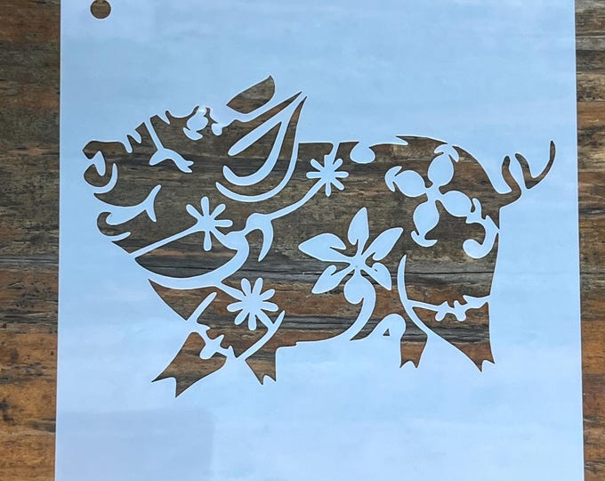 Reusable and Washable Floral Pig Stencil (6" x 6") - Rustic Country Farmhouse