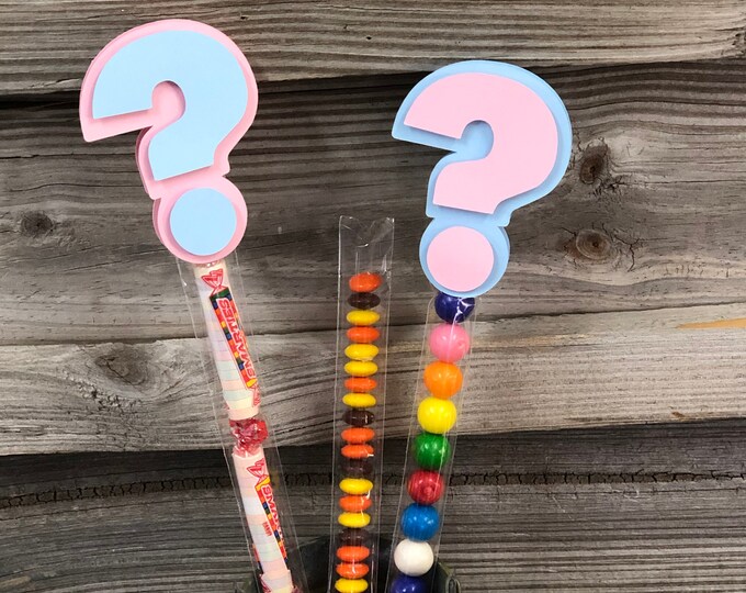 Set of 12 GENDER REVEAL Baby Pink and Baby Blue Question Mark Clips - Baby Shower - Favor/Treat/Candy Bags - Decorations - Bags are Included