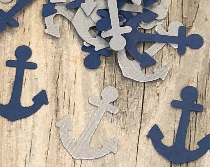 200 Pieces of Nautical Anchor Confetti - Baby Shower/Birthday Party/Wedding-Navy Blue and Gray-Nautical Beach Theme-Die Cuts-Table Scatter
