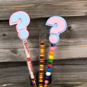 Gender Reveal Question Mark Candy Clip Favors: Pink & Blue Baby Shower Decorations