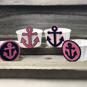 Set of 12 - Coral and Navy Blue Anchor Party/Treat Snack Cups - Baby Shower/Birthday Party Favors - Decorations/Nautical - 2 Designs