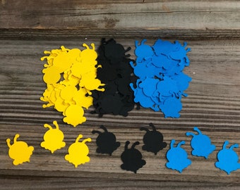 200 Pieces of Yellow, Black and Blue BUMBLE BEE Shaped Confetti  -  Baby Shower/Birthday Party/Die Cuts - Table Scatter - Boy Bee