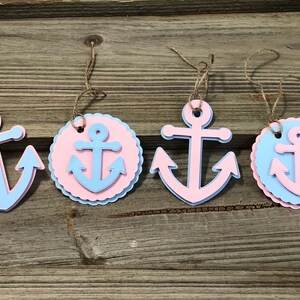 Set of 12 Baby Pink and Baby Blue Anchor Favor or Gift Tags - Baby Shower/Birthday Party - Decorations/Favors - Nautical - 2 Designs