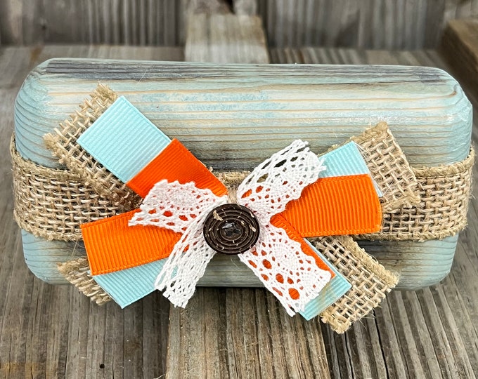 5" Fall Themed Wooden Block Decoration - Farmhouse - Rustic - Burlap - Country - Tier Tray - Accent Piece - Handmade