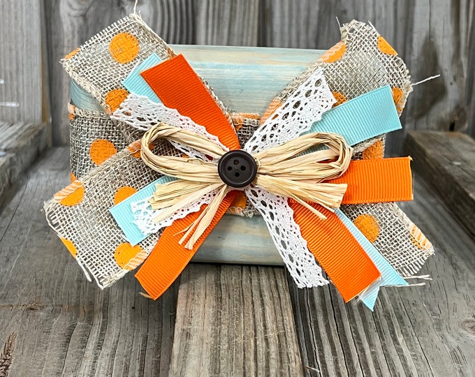 5" Fall Themed Wooden Block Decoration - Farmhouse - Rustic - Burlap - Country - Tier Tray - Accent Piece - Handmade