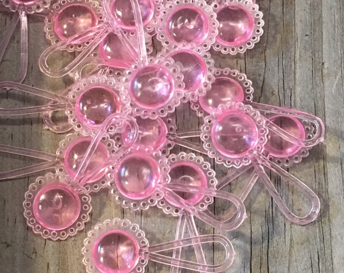 24 - Pink Acrylic Baby Rattle Favors - Baby Girl - Table Scatter/Games/Decorations/Charm/Gift Tags/Favors/Scrapbook/Ornaments  - Baby Shower