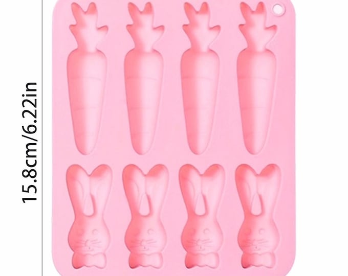 8 Cavity Easter Bunny and Carrot Silicone Mold – Baking, Chocolate, Fondant, Soap, Candle, Resin