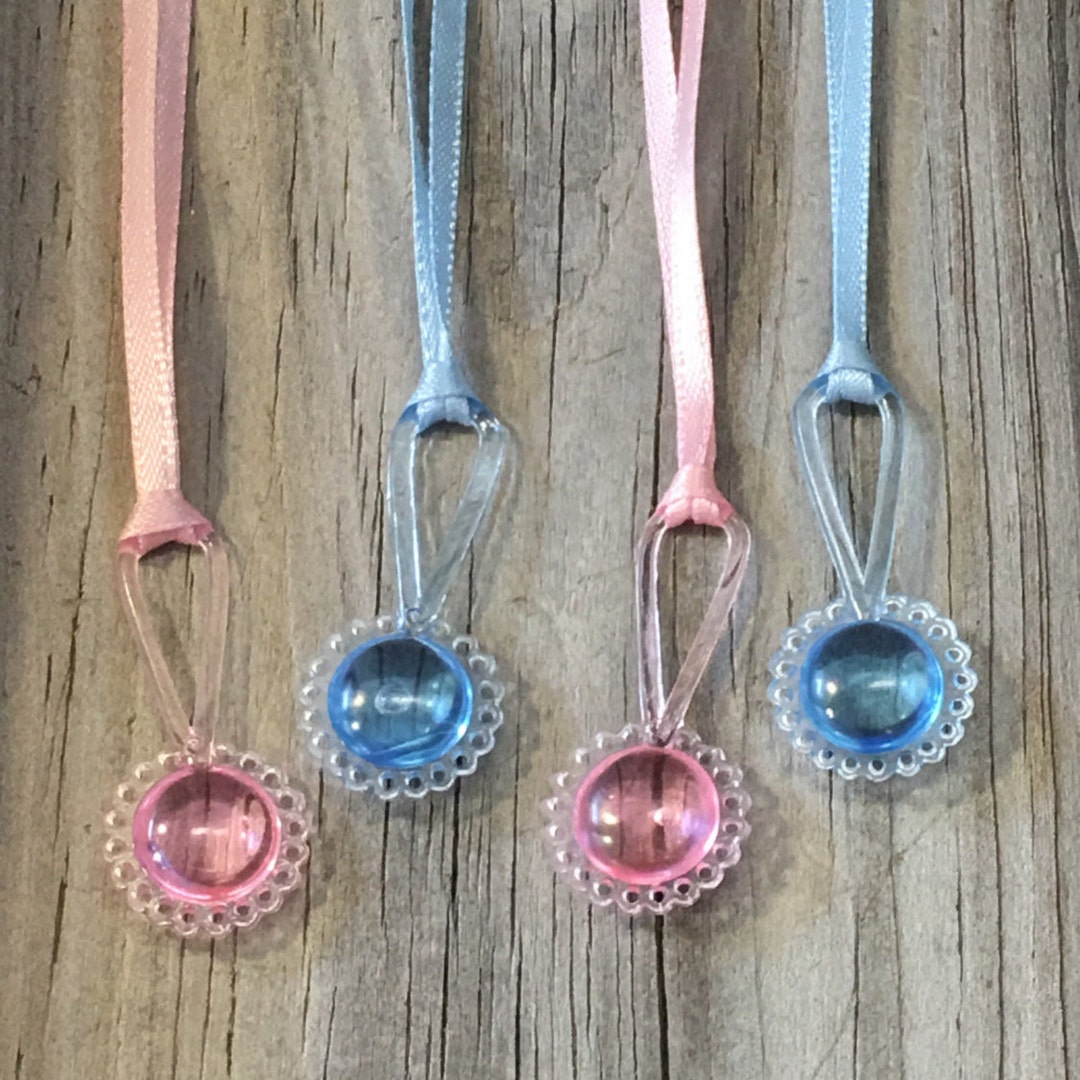 12 Acrylic Baby Rattle Favor Charm Necklaces in Pink AND Etsy