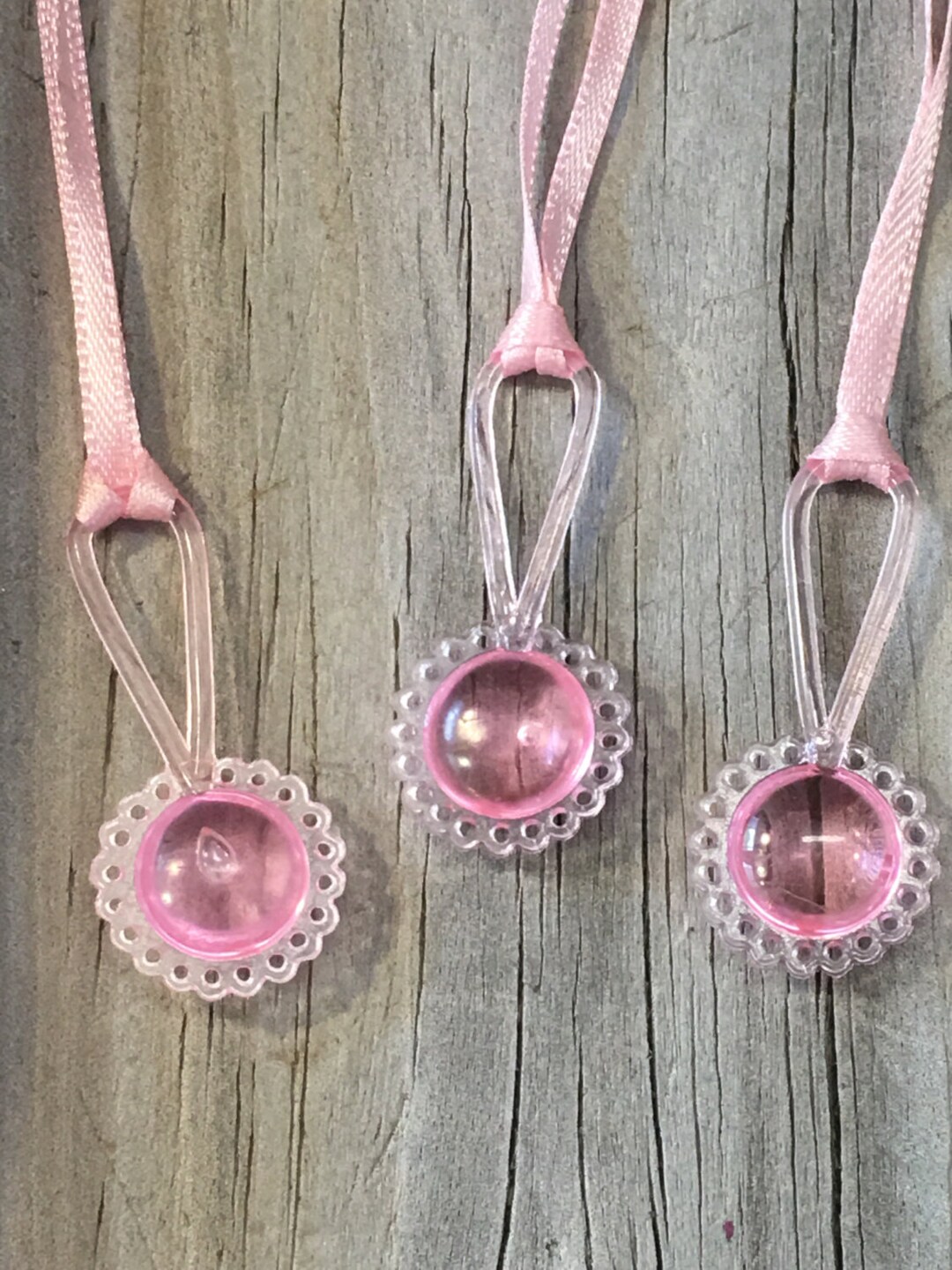 12 Pink Acrylic Baby Rattle Favor Charm Necklacesbaby Girl Etsy