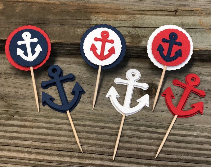 Red, White and Blue Anchor Food/Party Picks - 2 Designs to choose from - Baby Shower/Birthday Party - Decorations/Favors/Nautical Theme