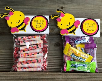 Set of 12 - Yellow, Black & Fuchsia BUMBLE BEE Favor Bag Toppers w/Cellophane Treat/Favors Bags - Baby Shower/Birthday Party - Girl Bee