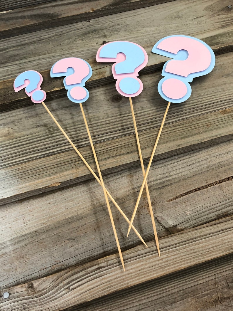 Set of 6-GENDER REVEAL Baby Pink &amp; Baby Blue Question Mark - Etsy