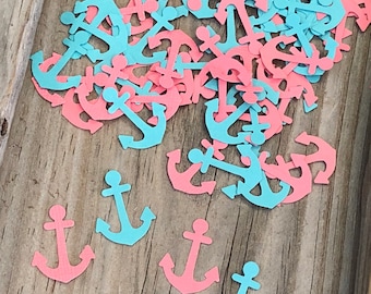 200 Pieces of Nautical Anchor Confetti - Baby Shower/Birthday Party/Wedding-Coral and Light Teal-Nautical Beach Theme-Die Cuts-Table Scatter