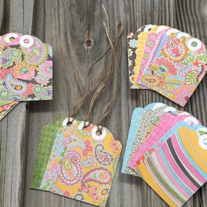 20-Assorted Paisley/Floral Gift Tags (3&quot;x 2&quot;) w/Jute Twine - Matching Blank Mini Note Cards Available-Tags/Favor Tags/Birthday/Showers