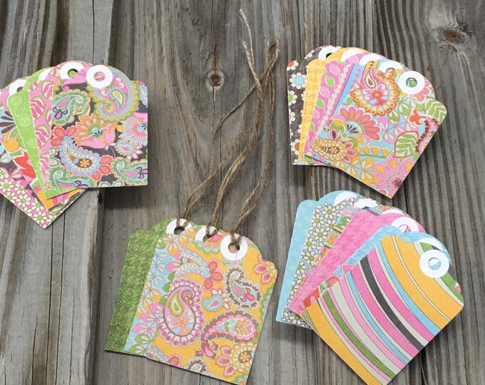 20-Assorted Paisley/Floral Gift Tags (3"x 2") w/Jute Twine - Matching Blank Mini Note Cards Available-Tags/Favor Tags/Birthday/Showers