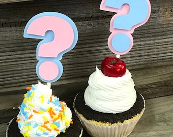 Gender Reveal Party Pack: Question Mark Cupcake Toppers, Wrappers & Confetti