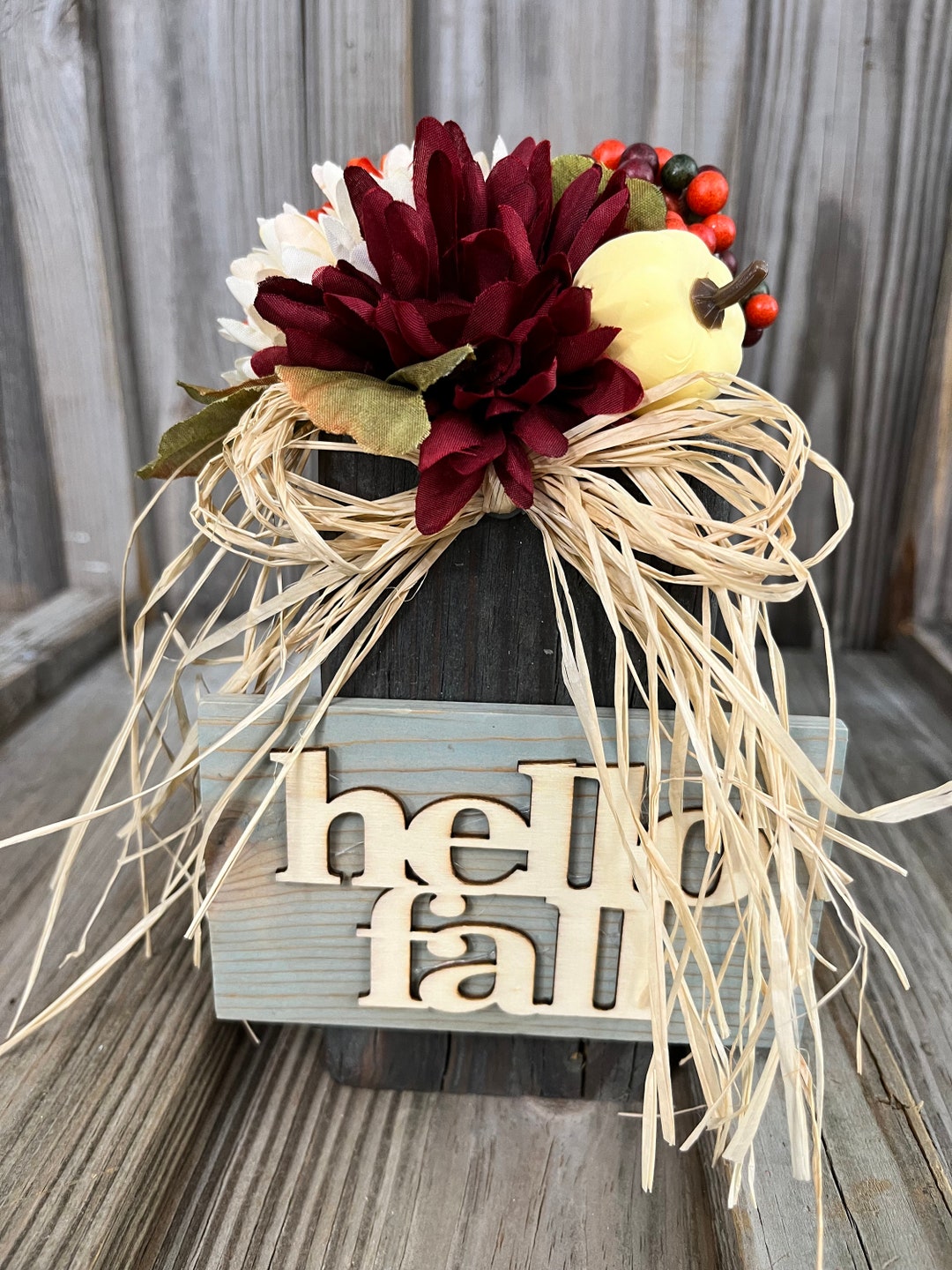 7 Tall Fall Wooden Pumpkin Block Decoration Farmhouse Rustic Country ...