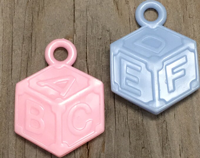 24 - Baby Block Party Favor Charms in Pink AND Blue - Boy/Girl/Gender Reveal - Games/Decoration/Gift Tags/Favors/Scrapbook  - Baby Shower
