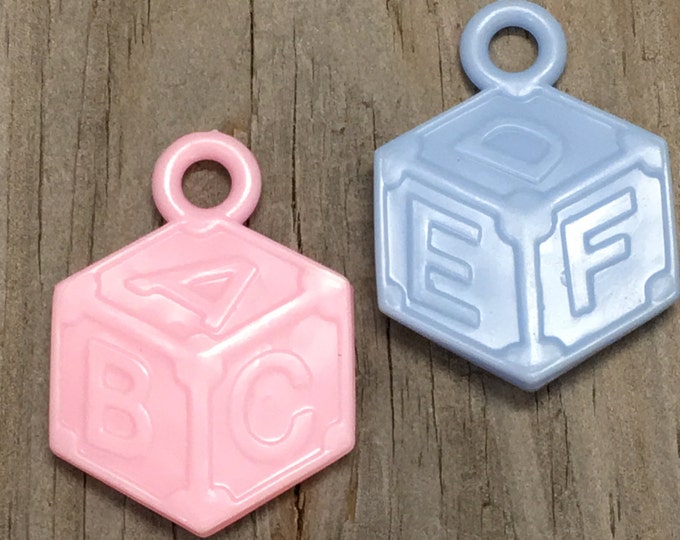 24 - Baby Block Party Favor Charms in Pink AND Blue - Boy/Girl/Gender Reveal - Games/Decoration/Gift Tags/Favors/Scrapbook  - Baby Shower