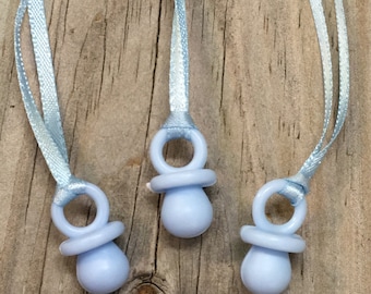 Blue Baby Pacifier Charm Necklaces: Baby Shower Favors (Set of 12)