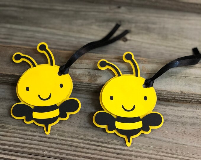 Set of 12 - Yellow and Black BUMBLE BEE  Favor/Gift Tags - Baby Shower/Birthday Party - Decorations/Favors - Girl/Boy/Gender Neutral