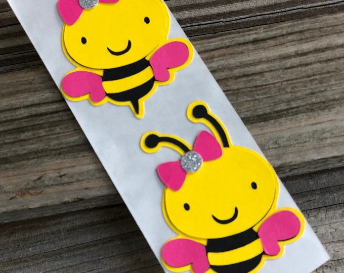 Set of 12 - Yellow, Black & Fuchsia BUMBLE BEE STICKERS-  Baby Shower/Birthday Party/New Baby/Gender Neutral - Favors-Decorations- Girl Bee