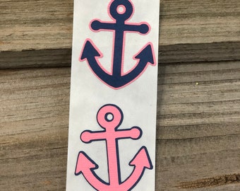 Set of 12 Coral and Navy Blue Anchor Stickers - Baby Shower/Birthday Party/Nautical - Favors-Decorations- Die Cuts/Scrapbooking/Decorations